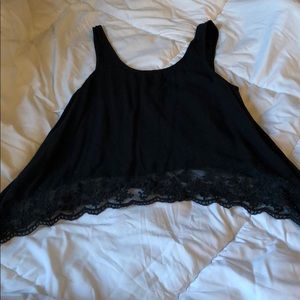 Black tank lace fringe top